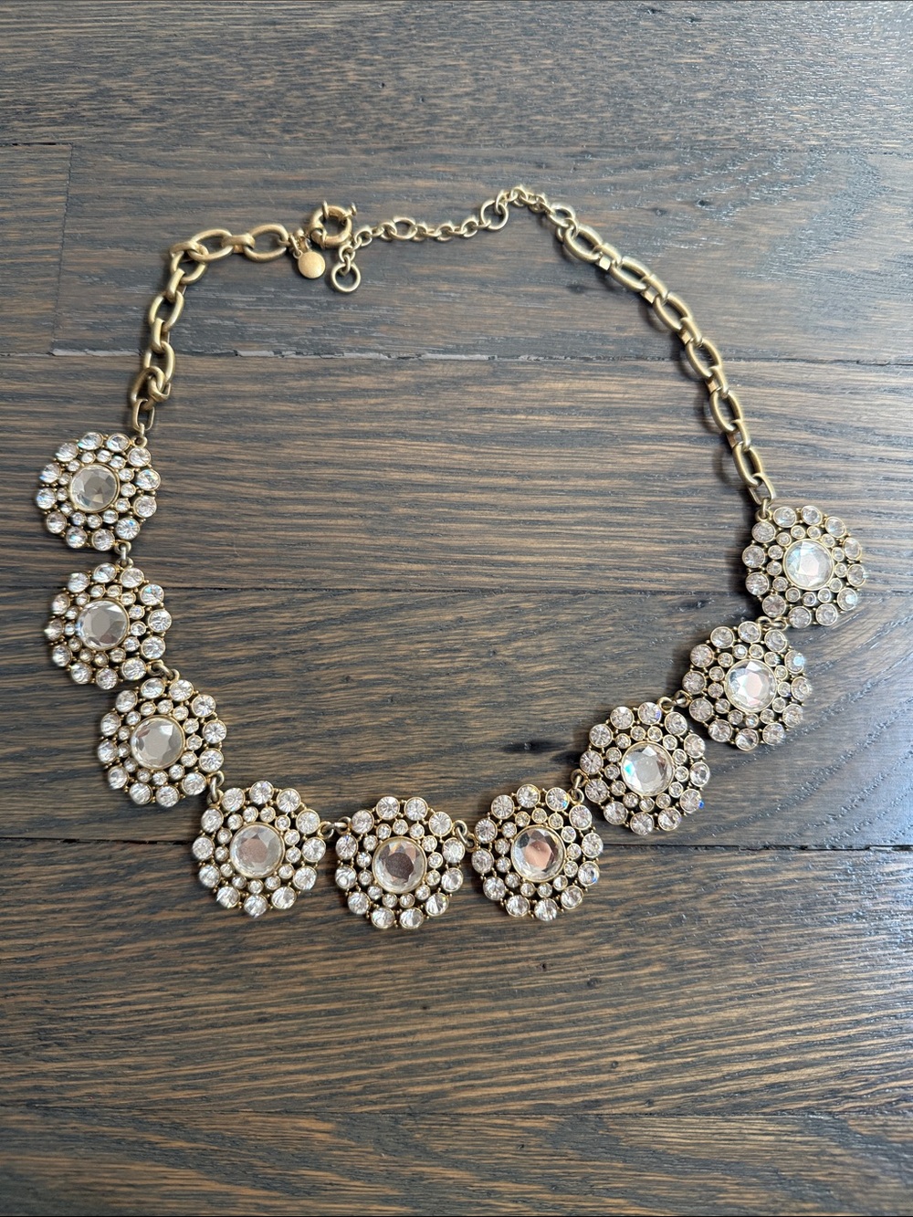J. Crew Gold and Clear Crystal Floral Statement Necklace